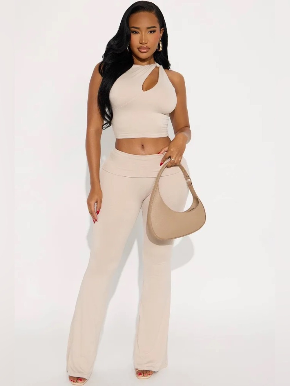 BNWT Fashion Nova Double lined Flare pant set   - Cream